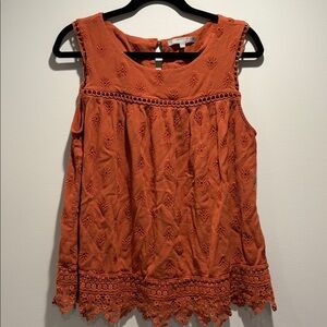 Daniel Rainn Plus Size 2X Orange Eyelet Lace Boho Sleeveless Top Stitch Fix